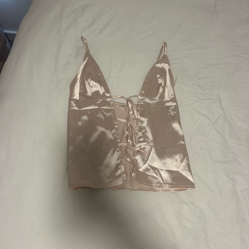 Satin tie front top